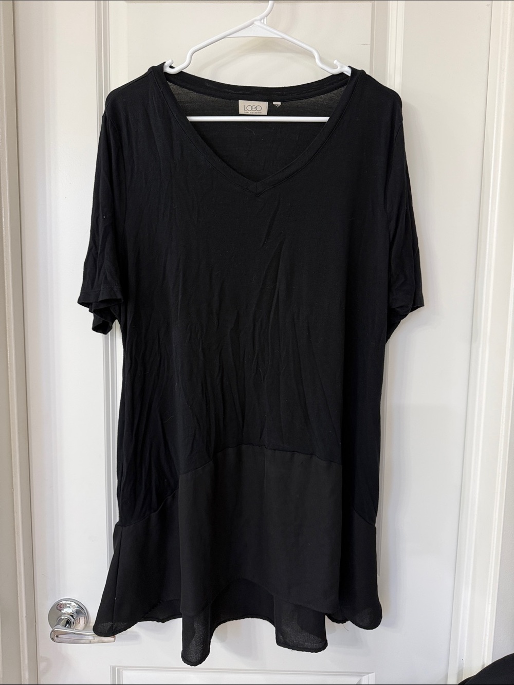 LOGO by Lori Goldstein Black V-Neck Layered Hem Tunic